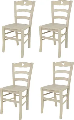 Image de t m c s Tommychairs - Set de 4 chaises CUORE pour la cuisine et la salle à manger, structure robuste en bois de hêtre, laquée en blanc aniline et assise (siège encastré) en bois