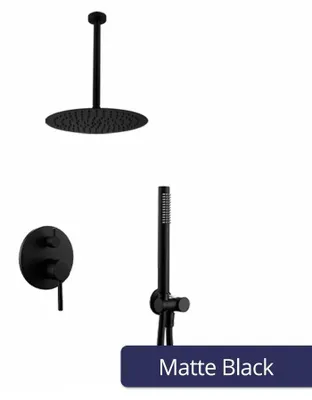 Immagine prodotto di Set doccia Regendusche 2308 - Sistema doccia da parete - Soffione rotondo da 20 cm - Doccetta manuale con miscelatore a 2 vie - Finitura nero opaco
