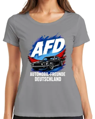 Obrázek produktu pro Tričko s potiskem "AFD Automobil Freunde Deutschland Sportwagen", sarkastický motiv, dámské, šedá barva, velikost M