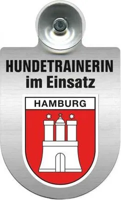 Produktbild von Einsatzschild mit Saugnapf - Hundetrainerin im Einsatz - 309379/1 incl. Regionenwappen nach Wahl Color - Region Hamburg