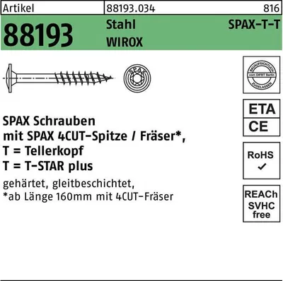 Produktbild von Tellerkopfschraube R 88193 m.Spitze/T-STAR 8 x 120/80 -T40 Stahl galvanisch verzinkt WIROX