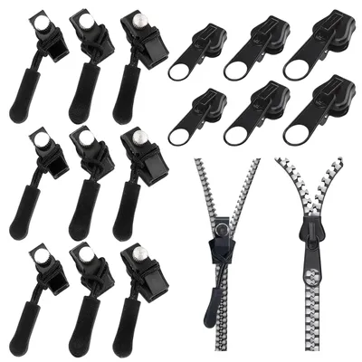 Reißverschluss-Reparaturset, 15-teilig, 3 Größen, schwarz
