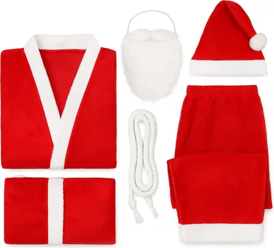 Produktbild von Weihnachtsmannkostüm, Samt, 5- teilig - Jacke+Hose+Mütze+Bart+Gürtel
