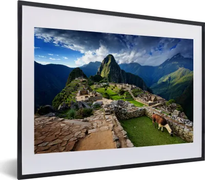 Produktbild von MuchoWow® MuchoWow® Gerahmtes Poster Lama - Machu Picchu - Gras 40x30 cm - Poster mit zchwarzem Bilderrahmen - Bilderrahmen - Poster im Rahmen
