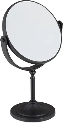 Image de Miroir de maquillage - Grossissement x2 - Miroir double face - Rotation à 360° - Forme ronde - Dimensions : 27,5 x 18 x 10,5 cm - Couleur : noir
