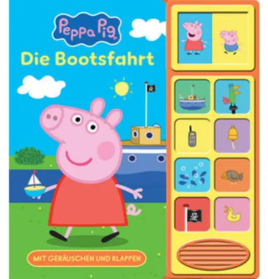 Obrázok produktu pre Peppa Pig - Die Bootsfahrt - Klappen-Geräusche-Buch mit 10 Sounds - Pappbilderbuch - Peppa Wutz