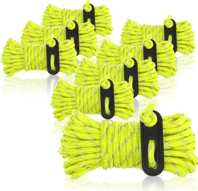 Produktbild von COM-FOUR® 8x Abspannseil je 4m für Camping reflektierend in gelb - Zeltschnur mit Abspannschnalle - Spannschnur - Camping Schnur - Seilspanner - Zeltleine - Sturmband