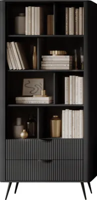 Produktbild von MIRJAN24 Regal Lante, Bücherregal mit zwei Schubladen, Metallfüße und Aluminiumgriffe, 88x38x194 cm (Farbe: Schwarzer Graphit)