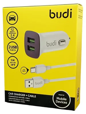 Produktbild von Autoladegerät für Typ-C-Telefonanschlüsse, Dual-Port, 2,4 A, 12 W, mit Kabel
