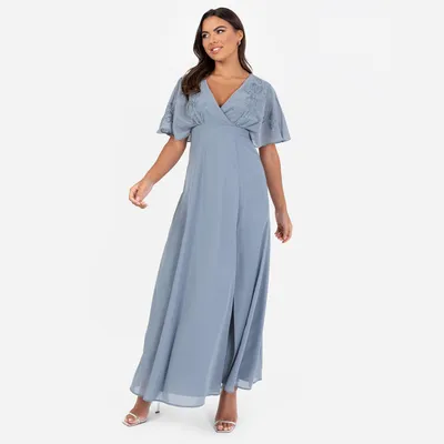 Produktbild von Maya Deluxe Women's Maxi Dress Ladies V-Neck Wide Sleeve Floral Embroidered Wrap