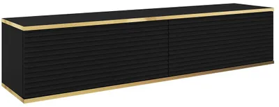 Produktbild von Wohnzimmer Lowboard mit 135 cm Breite in Schwarz mit Rillenfront, 2 Klappen - OLOVO-160