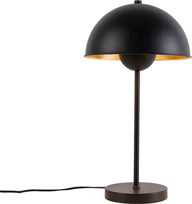 Produktbild von QAZQA - Retro Retro Tischlampe schwarz mit Gold I Messing - Magnax I Wohnzimmer I Schlafzimmer - Stahl Länglich I Rund - LED geeignet E27