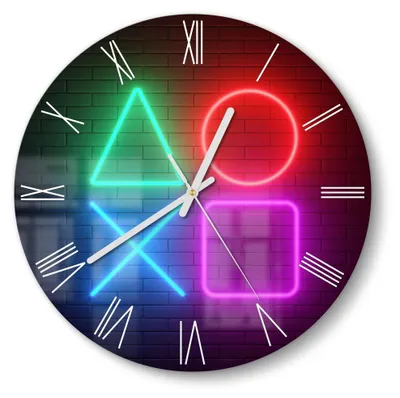 Produktbild von DEQORI Glasuhr Ø30 cm Römisch 'Playstation Elemente' Wanduhr Glas Uhr Design leise