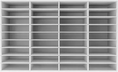 Immagine prodotto di Scaffale di smistamento - Armadio a scomparti - 36 scomparti - Stabile e resistente - Angoli arrotondati - Richiede assemblaggio - Per documenti e moduli - Bianco