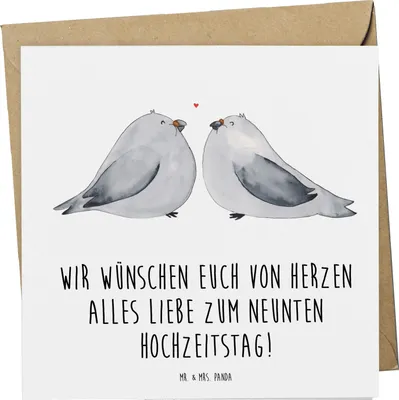 Produktbild von Mr. & Mrs. Panda Grußkarte 9. Hochzeitstag Keramikhochzeit - Weiß - Geschenk, Heirat, Liebe feiern, Beständigkeit, anlasskarte, Heiraten, Klappkarte, Kunstfertigkeit