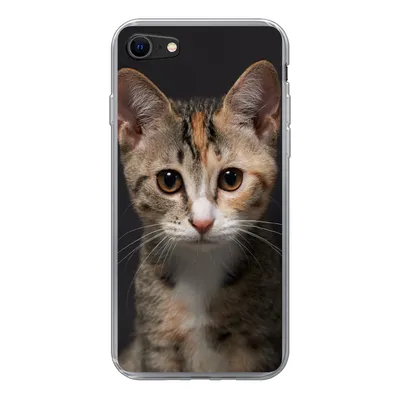 Produktbild von MuchoWow® Handyhülle Schutzhülle Hülle für iPhone SE 2022 Katze - Schwarz - Porträt Silikon Softcase Handy Hülle - Schutzhülle