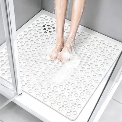 Immagine prodotto di Tappetino antiscivolo per doccia, quadrato, 53x53 cm, bianco standard, in TPE, con ventose, lavabile in lavatrice