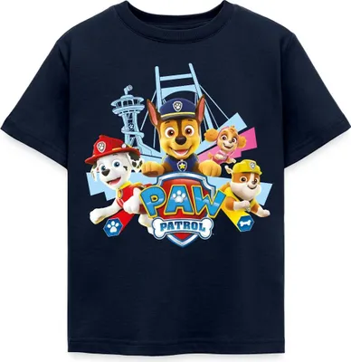 Produktbild von Spreadshirt Paw Patrol Logo Kinder T-Shirt, 122/128 (7-8 Jahre), Navy