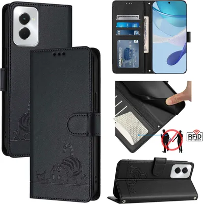 Produktbild von Leder Hülle für Motorola Moto G Power (2024) Süße Katze Flip Case Brieftasche Schutzhülle mit Standfunktion Schwarz