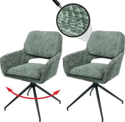 Produktbild von sada 2 jídelních židlí HWC-N74, kuchyňská židle, otočná s automatickým návratem, žinylková tkanina (490 g/m²) Oeko-Tex  zelená