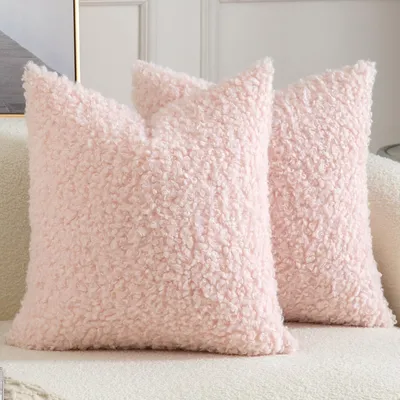 Produktbild von 2er-Set Kissenbezüge aus Teddyfell-Imitat-Bouclé, Sofakissen, Dekokissenbezüge, dekorative Kissenbezüge für Schlaf- und Wohnzimmer, 50 x 50 cm, rosa