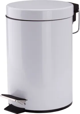 A white pedal bin with a silver pedal and handle.