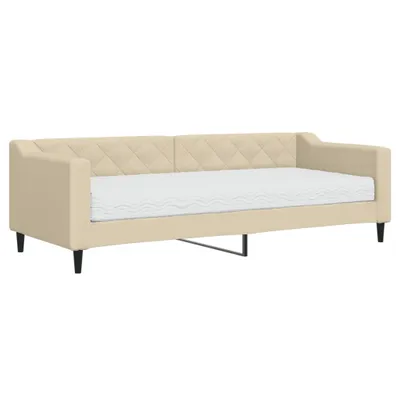 Image de vidaXL Lit de jour avec matelas Crème 80x200 cm Tissu