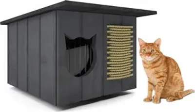 Produktbild von Katzenhaus Katzenhütte Outdoor Katzenhöhle Katze Hund Winterhaus Isoliertes Verdeck Kratzbaum 32x56cm; Graue Farbe