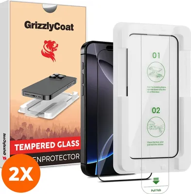 Produktbild von GrizzlyCoat AlignPro iPhone 16 Pro Max Panzerglas Gehärtetes Glas Displayschutz - Hüllenfreundlich + Applikator - Schwarz (2er Pack)