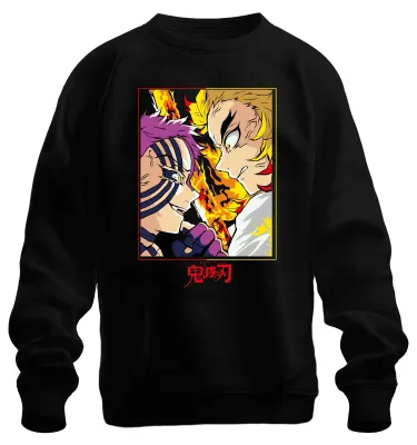 Produktbild von Demon Slayer Rengoku vs Akaza Flammen Kampf Anime Manga Sweatshirt Pullover, Schwarz, S