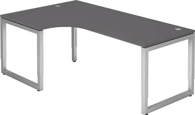 Produktbild von bümö Schreibtisch Serie-R - Gestell: Silber, Nachbildung: Graphit, Größe: Eckschreibtisch 200 x 120 cm