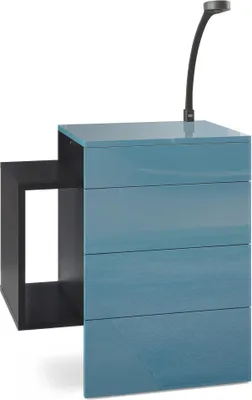 Produktbild von Vladon Nachttisch Queens,  Germany, Nachttischschrank mit 2 Schubladen und 1 seitlichem Fach zur Wandmontage, Schwarz matt/Petrol Hochglanz, inkl. LED Flexi Lampe schwarz (60 x 63 x 36 cm)