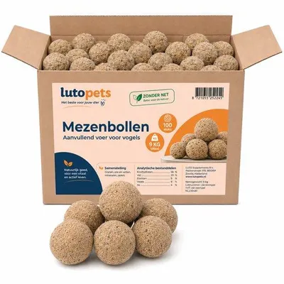 Image de Lutopets : Boulettes de viande pour oiseaux sans filet – 100 pièces (9 kg) – Nourriture pour oiseaux sauvages, idéale pour les oiseaux de jardin