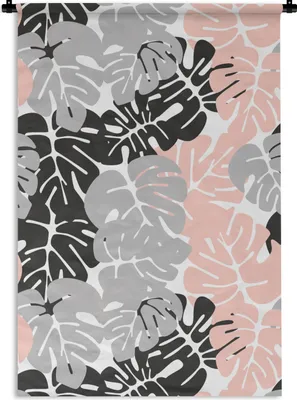 Produktbild von MuchoWow® Wandteppich Wandbehang Monstera - Pastell - Blätter 90x135 cm Tapisserie Dekoration Wandtuch - Baumwolle - Wandskulptur