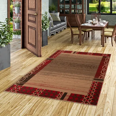 Produktbild von Designer Teppich Samba Modern Rot Beige Bordüre, Größe:80x150 cm