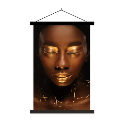 Produktbild von MuchoWow® Textilposter Schwarz und Gold - Schmuck 60x90 cm mit schwarzem Rahmen - Poster Wohnzimmer
