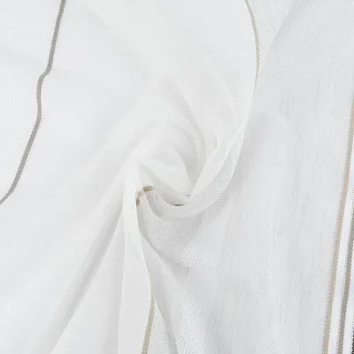 Produktbild von Gardinenstoff Meterware transparent Leinenstruktur Streifen weiß braun beige 300cm