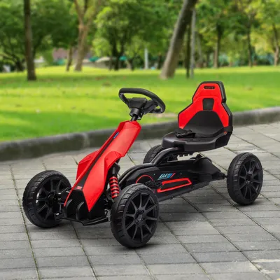 Image de Kart pour enfants à pédales, voiture à pédales avec marche avant et arrière, siège réglable de 14 cm, plastique et métal, rouge | 100 x 58 x 58,5 cm | Roues en EVA | 3 à 8 ans
