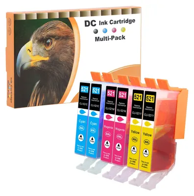 Imagen del producto de Cartuchos de tinta compatibles D&C 6X para Canon PGI-520 CLI-521, compatibles con las series Canon Pixma MP630, MP640, MP640R, MP980, MP990, MX860, MX870, IP3600, IP4600, IP4600X, IP4700, MP540, MP550, MP560, MP630