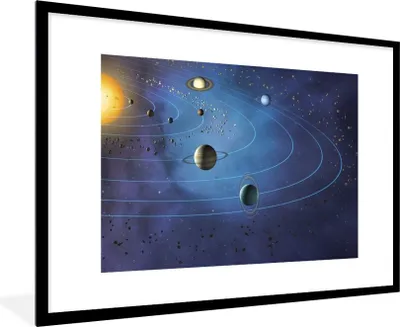 Produktbild von MuchoWow® Gerahmtes Poster Eine Illustration des großen Sonnensystems 90x60 cm - Poster mit Schwarzem Bilderrahmen Wandposter Rahmen Foto Bilder - Wanddekoration - Fotos