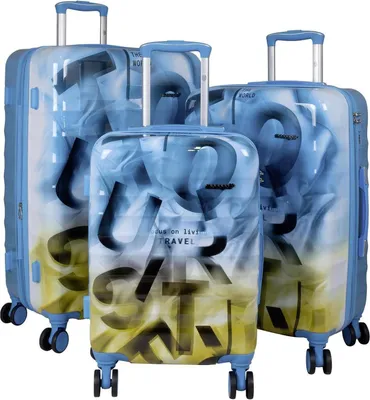 Produktbild von Hartschalen Trolleyset mit Dehnfalte - Revona Blau mit Braun 3tlg. Set (M,L,XL)