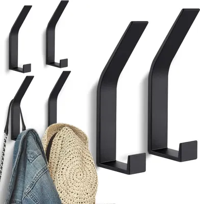 Produktbild von 6 Stück Schwarz kleiderhaken Wand zum Bohren-Schrauben unsichtbar, Moderne Garderobenhaken Garderobenleiste Wand für Jacken, Mäntel, Cap, Schals