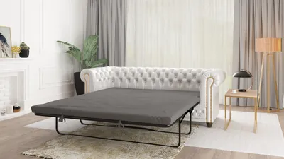 Produktbild von S-STYLE MÖBEL - Chesterfield Sofa 3 sitzer mit Schlaffunktion aus Weiß veganem Leder mit Holzfüßen - Area - B/T/H: 203 cm/86 cm/72 cm