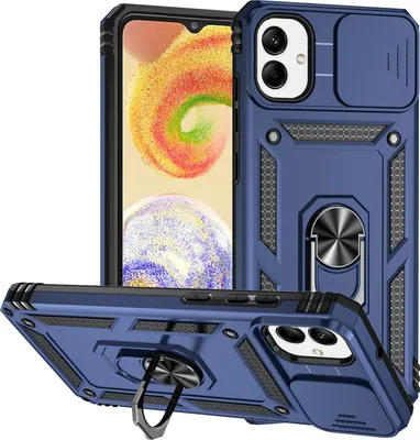 Image de Étui pour Samsung Galaxy A05 étui double couche avec couvercle coulissant pour appareil photo et anneau de support bleu