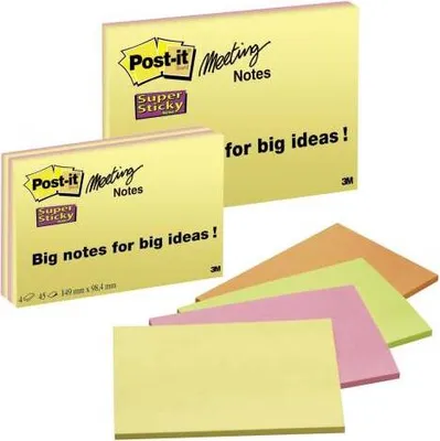 Produktbild von Post-It 6445, Rechteck, Grün, Orange, Pink, Gelb, 149 mm, 98,4 mm, 45 Blätter