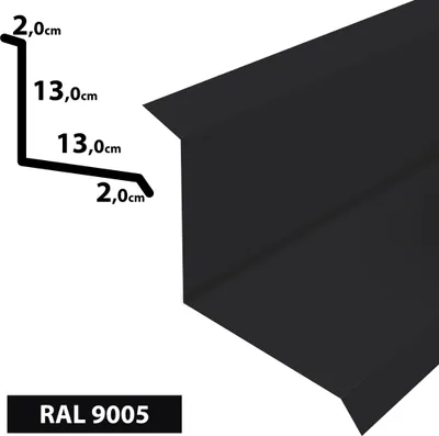 Produktbild von 1m Wandanschluss Wandblech I Dachblech pulverbeschichtetes 0,5 Zuschnitt 300mm (20x130x130x20) RAL-9005 Schwarz