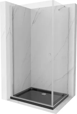Immagine prodotto di Mexen Pretoria cabina doccia battente 90 x 80 cm, trasparente, cromo + piatto doccia Flat, nero - 852-090-080-01-00-4070