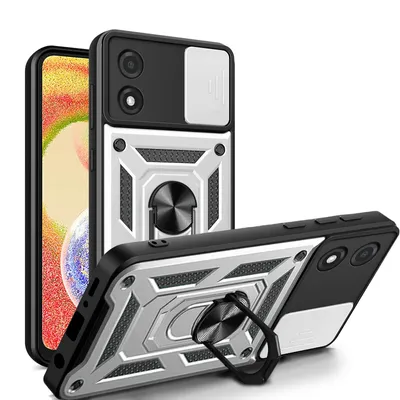 Produktbild von Outdoor Panzer Hülle Motorola Moto E13 Handyhülle mit Kameraschutz Ringhalter Silber