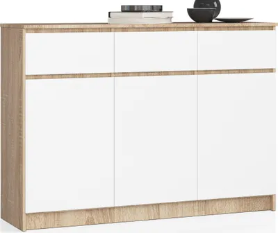 Immagine prodotto di Akord Mobile 3 Ante 3 Cassetti Rovere Sonoma/Bianco 138X40X99 Cm
