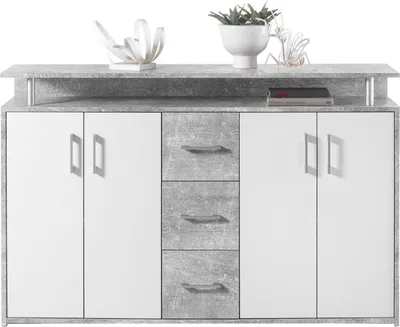 Produktbild von Highboard Anrichte Standschrank Sideboard Kommode Beistellschrank Flur "Delia I" Beton/Weiß